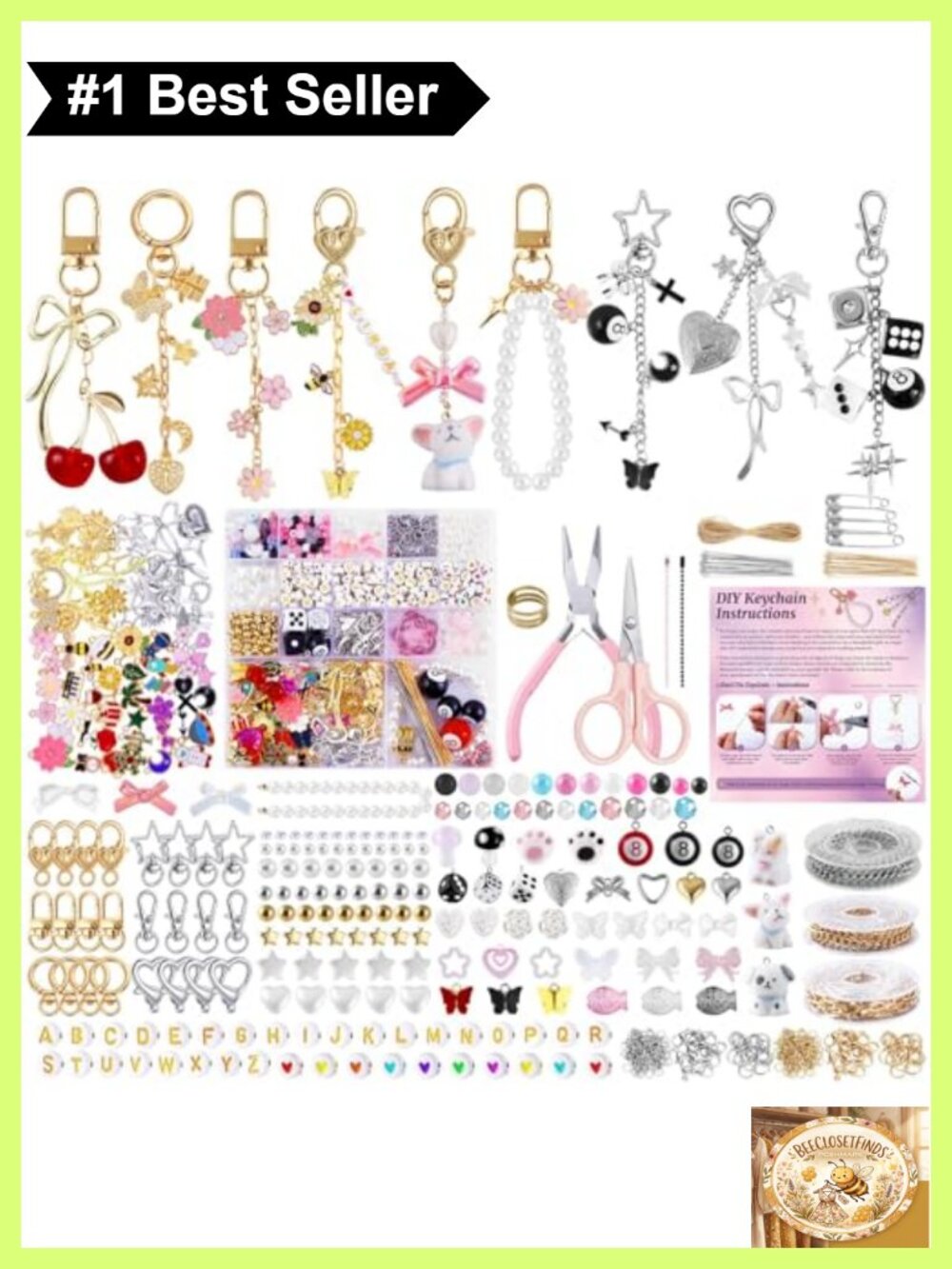 945 PC Bag Charm Keychain Making Kit Gold Silver Beads Charms DIY Jewelry Craft